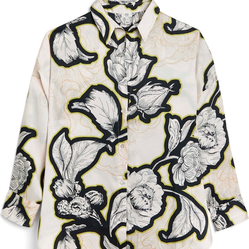 River Island - Floral Batwing Satin Button Up shirt